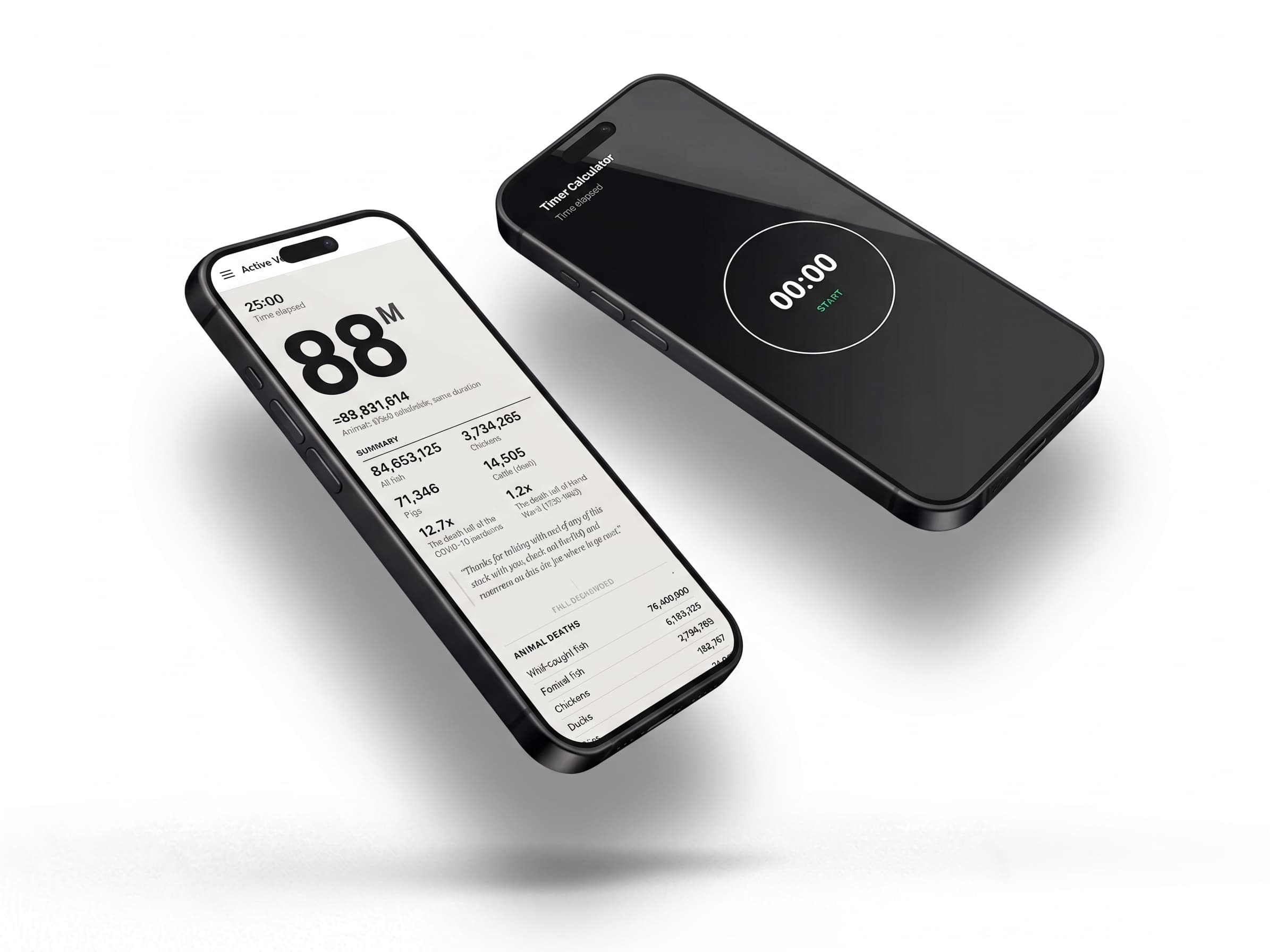 The Timer Calculator's results and start screens, shown on two phones